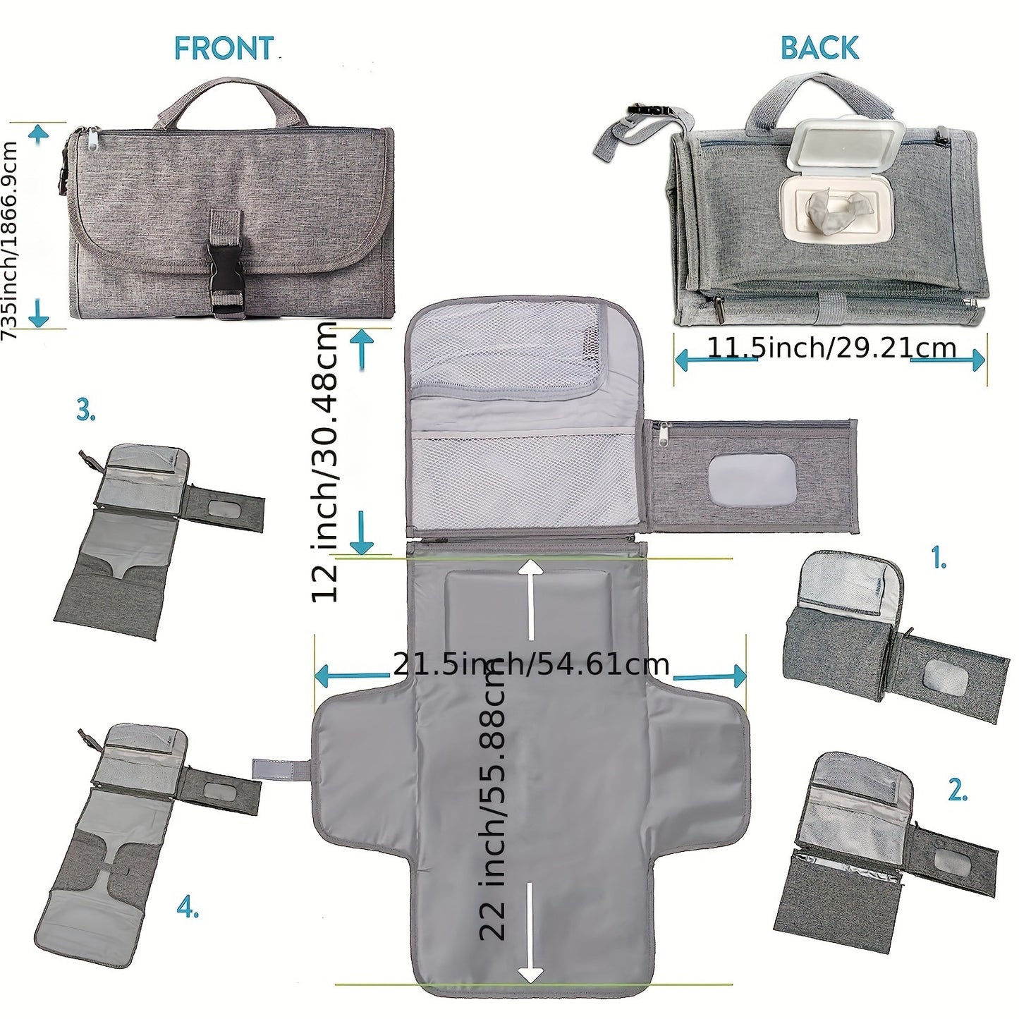 Waterproof Portable Baby Changing Mat with Storage Pocket - MAMTASTIC