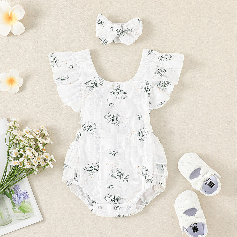 Cute Floral Baby Romper with Headband - MAMTASTIC