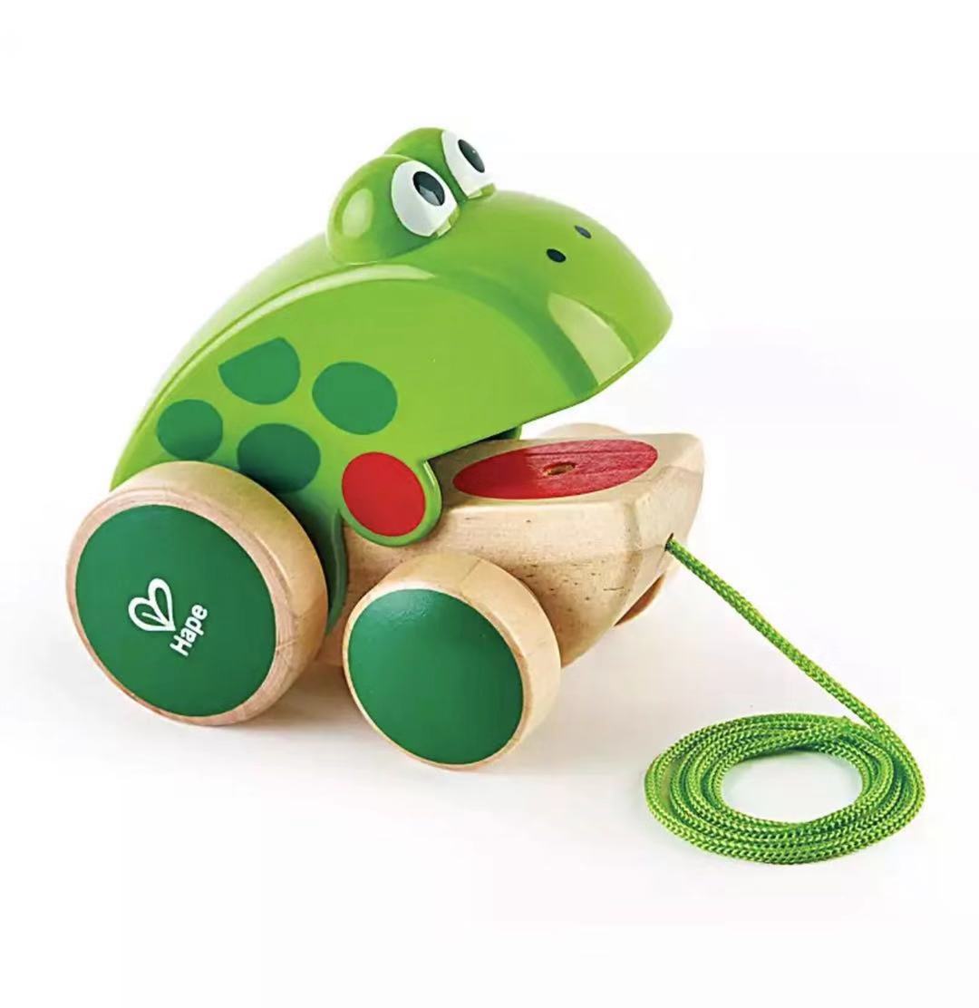 Wooden Frog Pull Toy: Encourage Walking & Development - MAMTASTIC