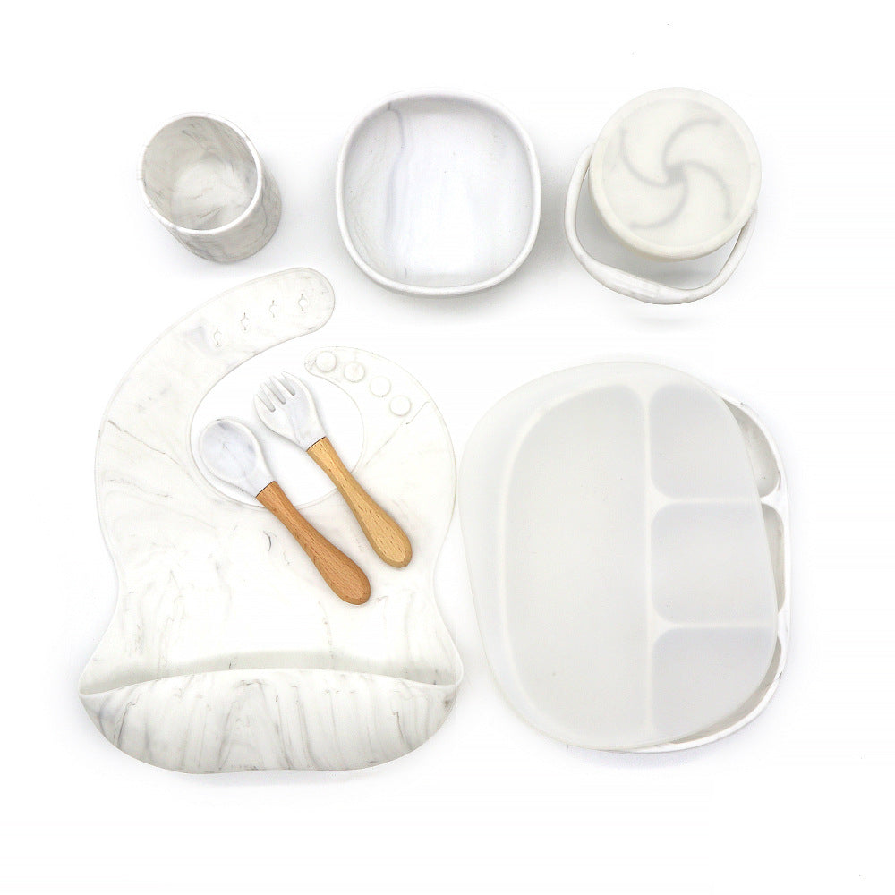Silicone Baby Dinnerware Set With Bib And Cup - Marble - CJYE117190308HS