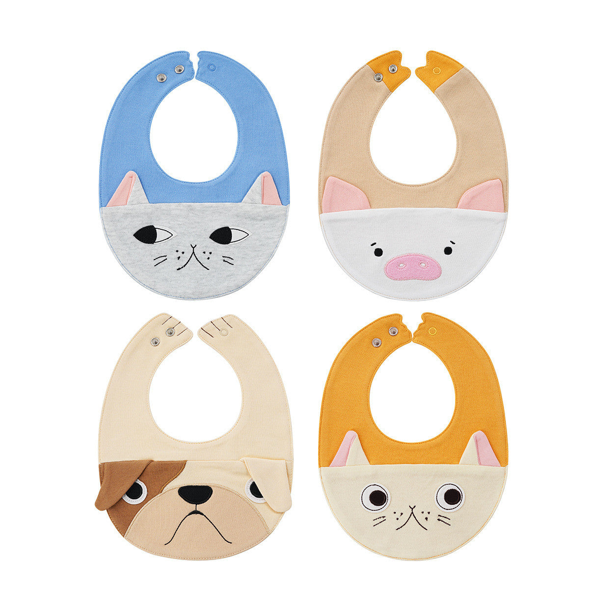 Soft Cotton Baby Bibs with Animal Designs - Absorbent, Waterproof, Snap Buttons - MAMTASTIC