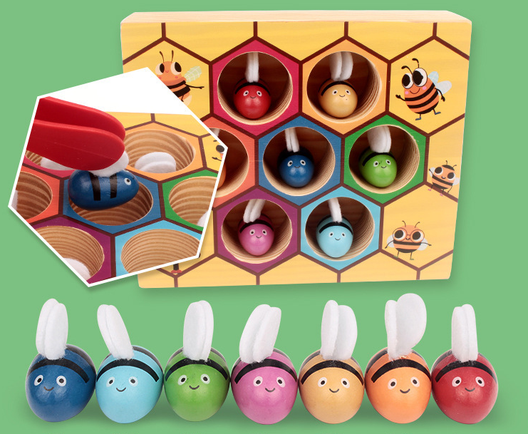 Wooden Beehive Game for Color Matching - Educational Toys for Fine Motor Skills Development - MAMTASTIC