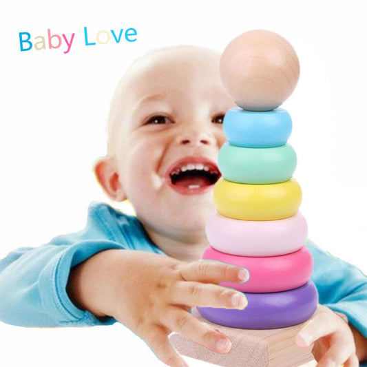 Rainbow Stacking Rings for Toddlers - Wooden Stacking Toys for Babies - MAMTASTIC
