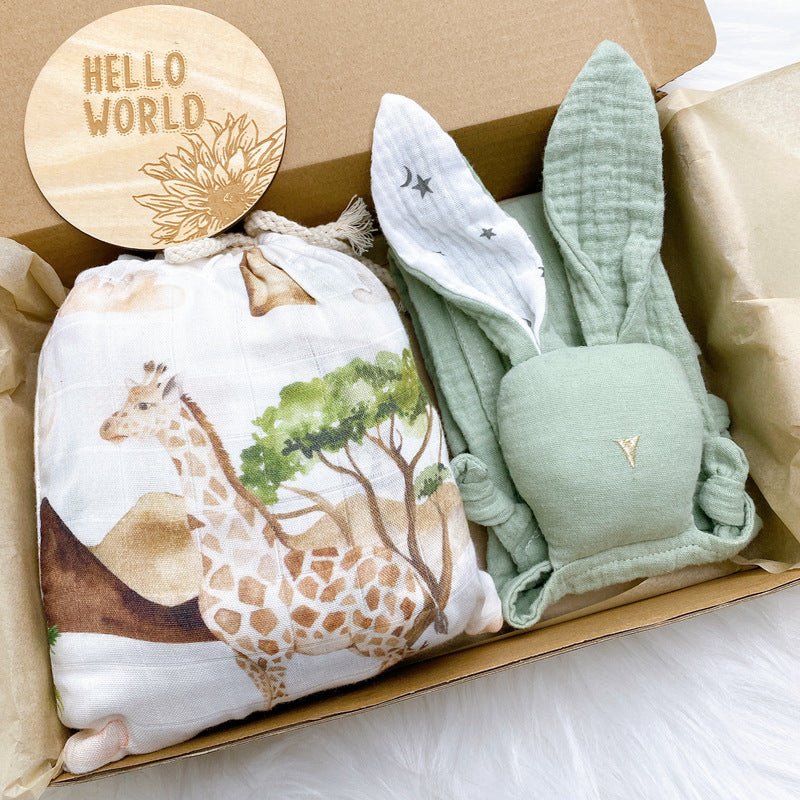 Cute Baby Crib Sheet Set with Rabbit Comforting Towel - MAMTASTIC