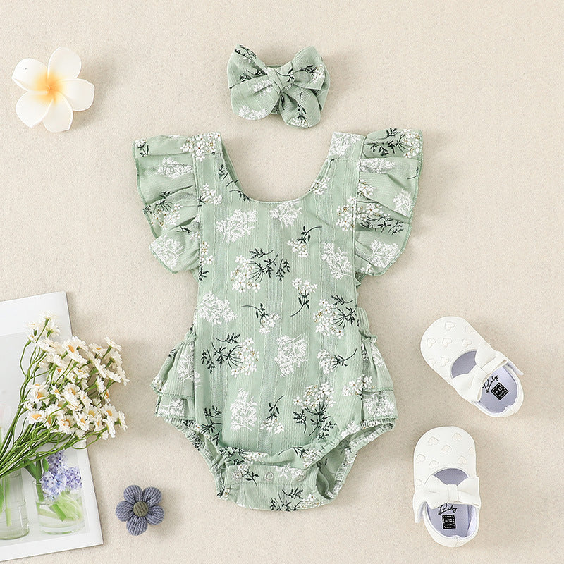 Cute Floral Baby Romper with Headband - MAMTASTIC