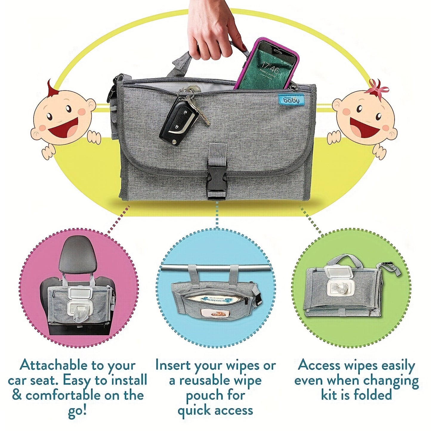 Waterproof Portable Baby Changing Mat with Storage Pocket - MAMTASTIC