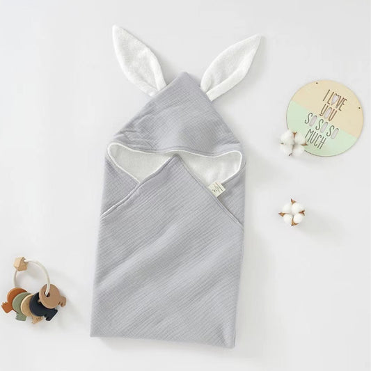 Soft and Absorbent Baby Hooded Towel - Double-Layer Gauze, Cute Bunny Ears - MAMTASTIC