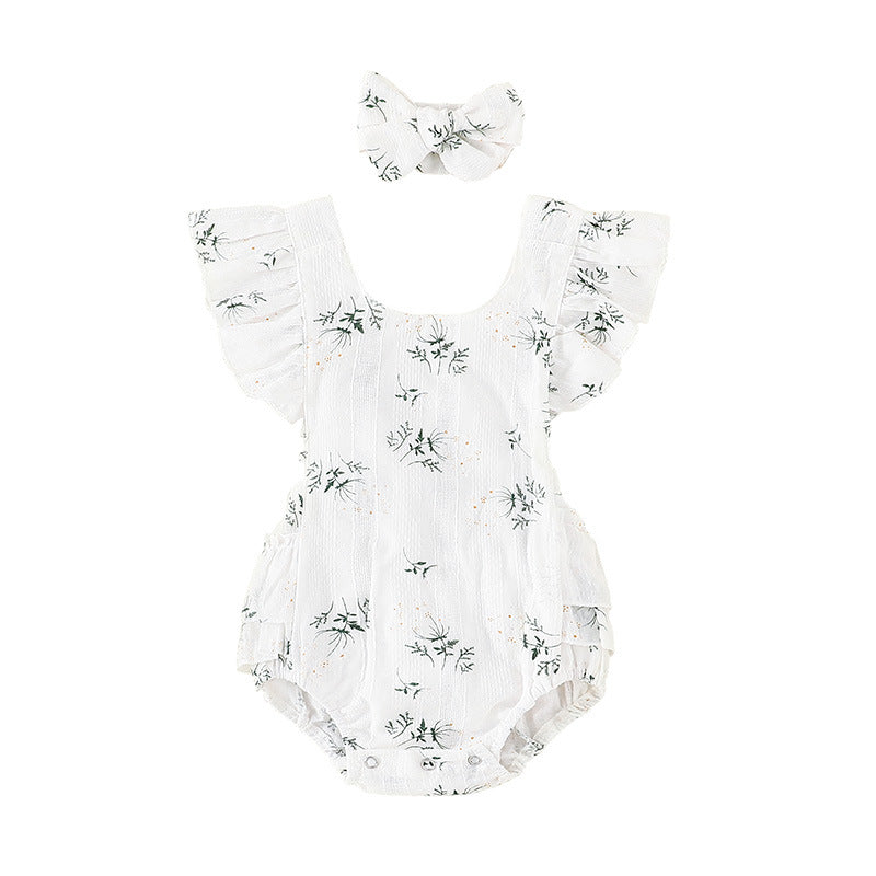 Cute Floral Baby Romper with Headband - MAMTASTIC