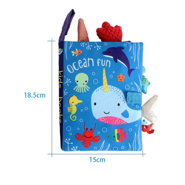 Soft Baby Book with Crinkle Pages - Baby Cloth Book with Animal Tails for Sensory Stimulation and Development - MAMTASTIC