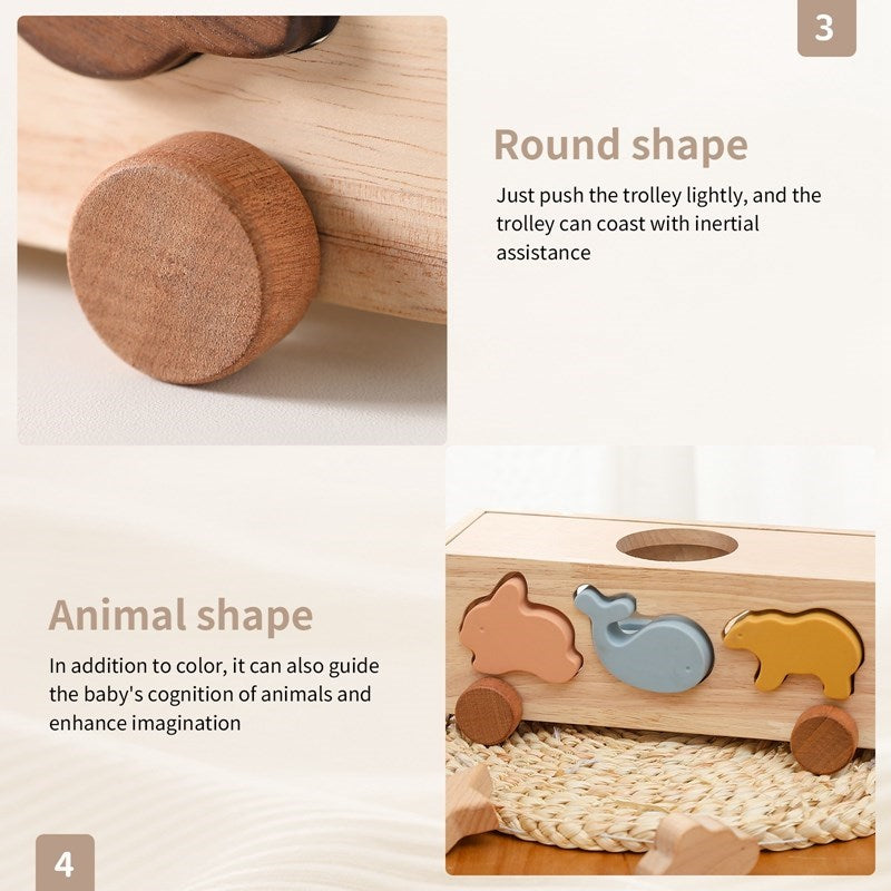 Wooden Puzzle Toy Car for Toddlers - Educational Shape Sorting and Stacking Toy with Wheels - MAMTASTIC