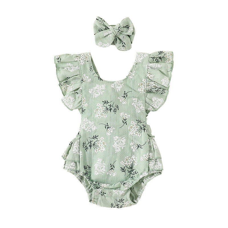 Cute Floral Baby Romper with Headband - MAMTASTIC