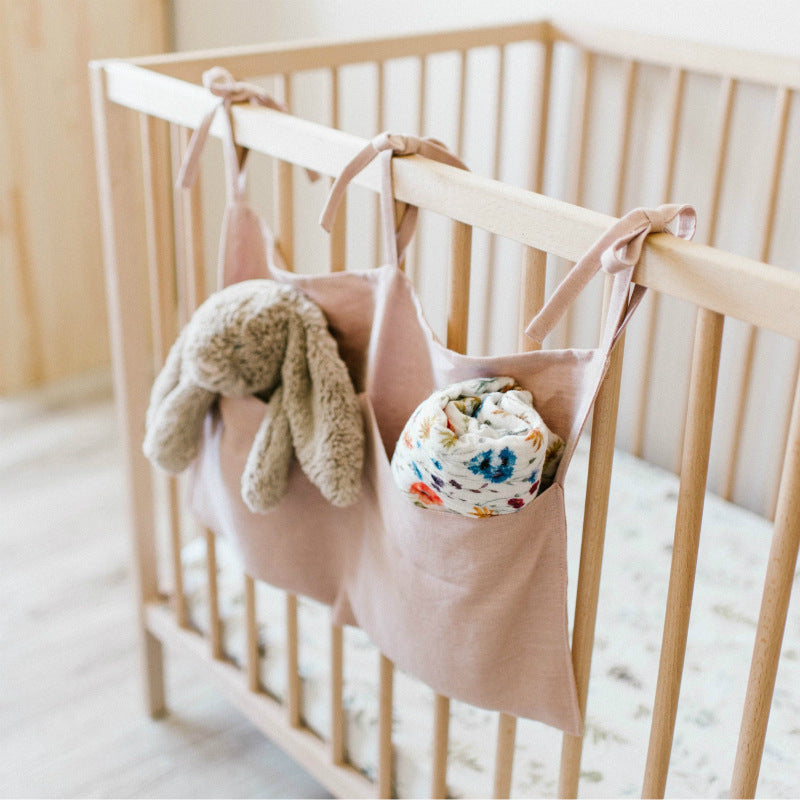 Linen Hanging Storage Bag with Two Compartments - Nursery Organizer for Baby Essentials - MAMTASTIC
