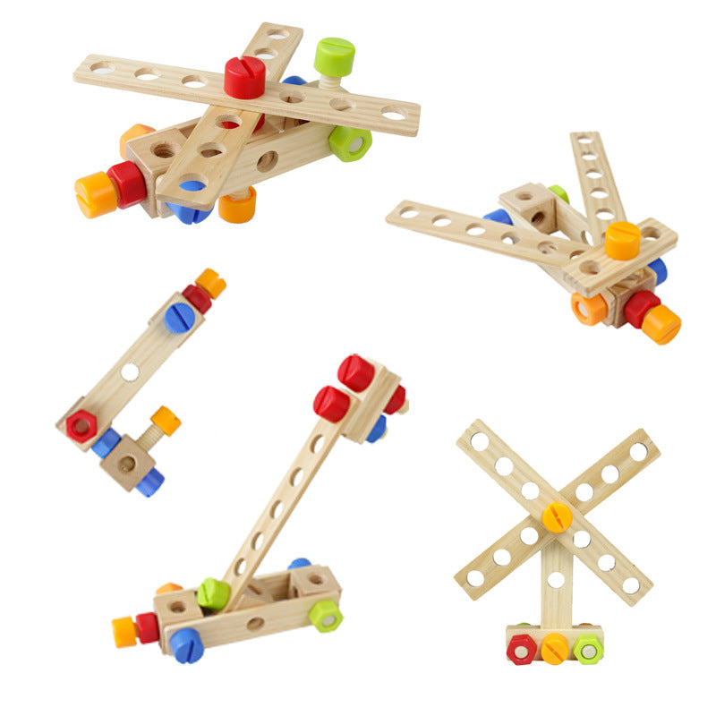 Wooden Toy Toolkit for Kids - Pretend Play Construction Tools and Building Blocks - MAMTASTIC