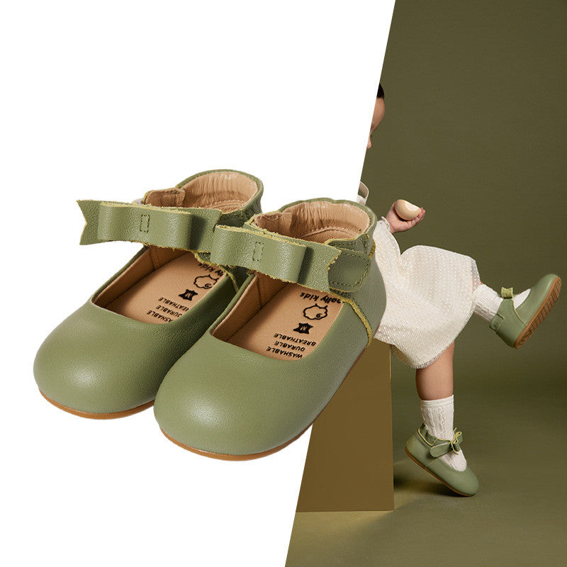 Soft-Soled Leather Baby Shoes for Girls - Cute Princess Style with Bow - MAMTASTIC