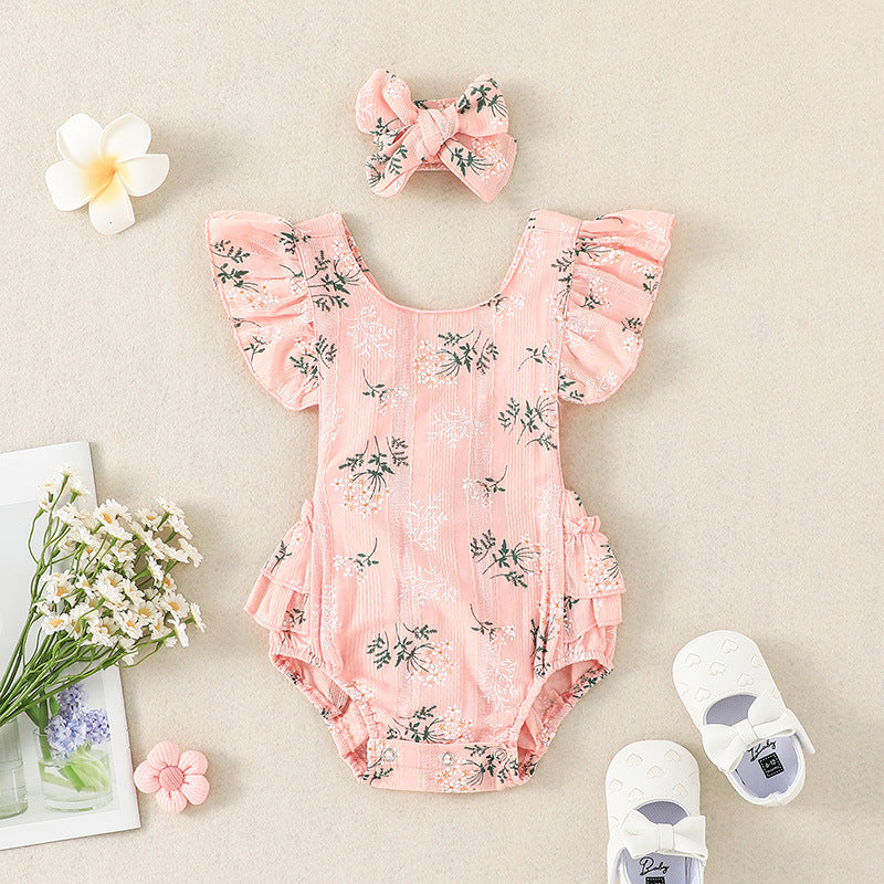 Cute Floral Baby Romper with Headband - MAMTASTIC