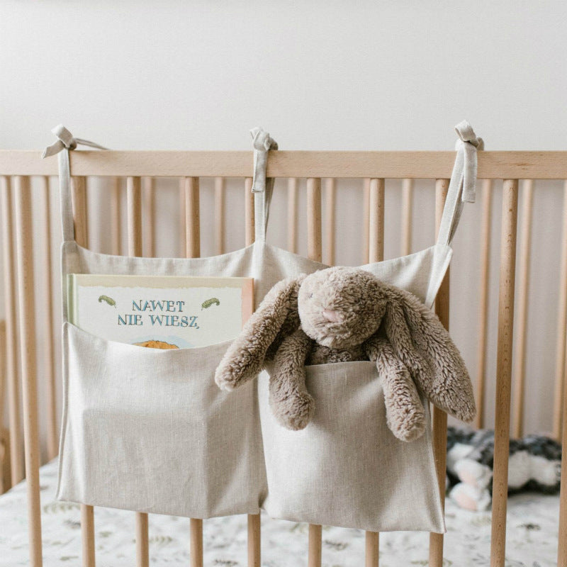 Linen Hanging Storage Bag with Two Compartments - Nursery Organizer for Baby Essentials - MAMTASTIC