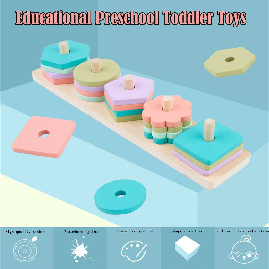 Stackable Wooden Shape Toys for Toddlers - Geometric Shapes, Learning Toys - MAMTASTIC