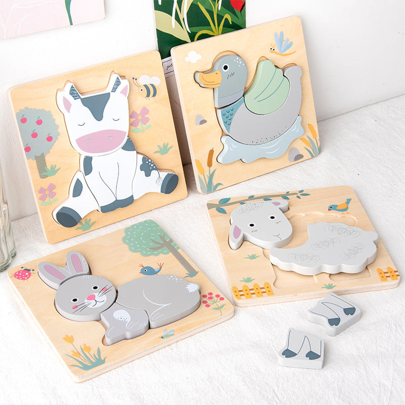 Wooden Animal Puzzles for Toddlers - 3D Design, Educational Toys, Farm Animals - MAMTASTIC