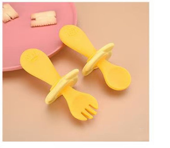 Silicone Baby Spoon & Fork Set: Self-Feeding Utensils for Toddlers - MAMTASTIC