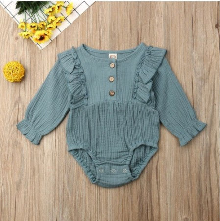 Long Sleeve Cotton Baby Romper with Ruffles - Adorable and Comfortable - MAMTASTIC