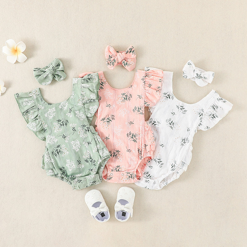 Cute Floral Baby Romper with Headband - MAMTASTIC