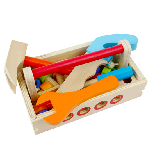 Wooden Toy Toolkit for Kids - Pretend Play Construction Tools and Building Blocks - MAMTASTIC