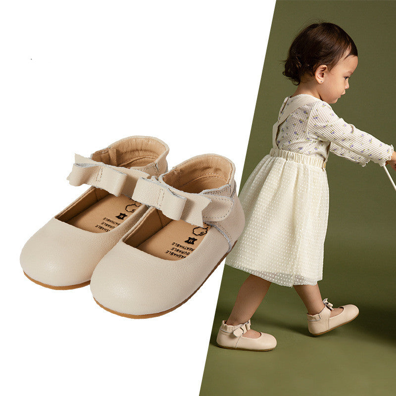 Soft-Soled Leather Baby Shoes for Girls - Cute Princess Style with Bow - MAMTASTIC