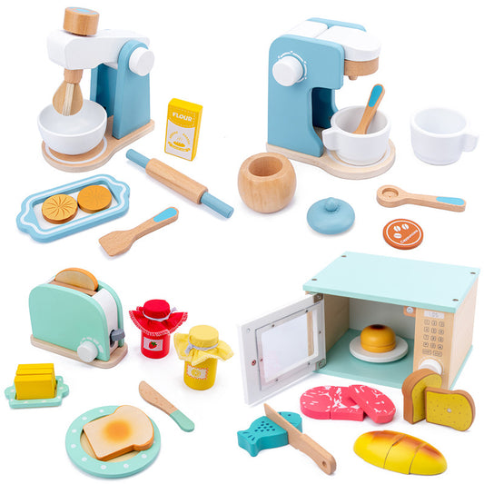 Wooden Play Kitchen for Kids - Pretend Play Kitchen Set with Play Food - MAMTASTIC