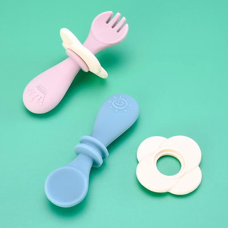 Silicone Baby Spoon & Fork Set: Self-Feeding Utensils for Toddlers - MAMTASTIC