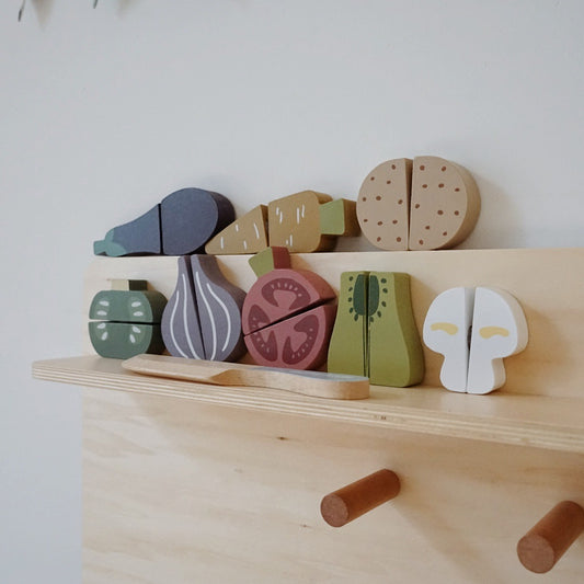 Wooden Vegetable Play Food Set - Pretend Play Kitchen Toys for Kids - MAMTASTIC