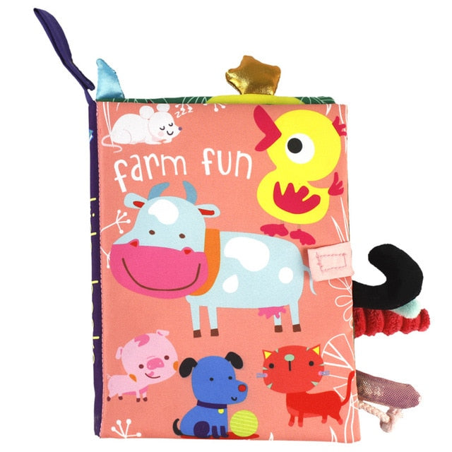 Soft Baby Book with Crinkle Pages - Baby Cloth Book with Animal Tails for Sensory Stimulation and Development - MAMTASTIC