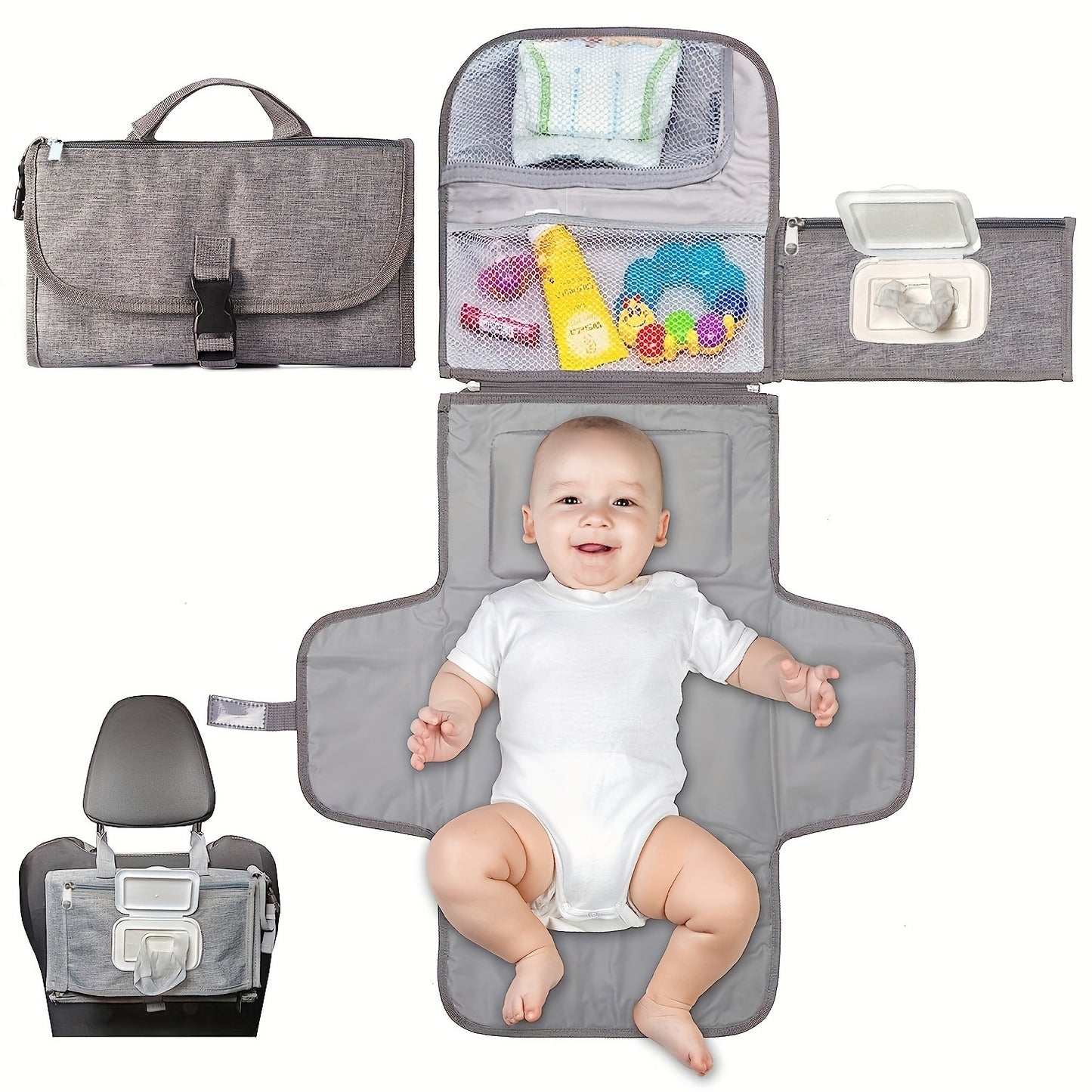 Waterproof Portable Baby Changing Mat with Storage Pocket - MAMTASTIC