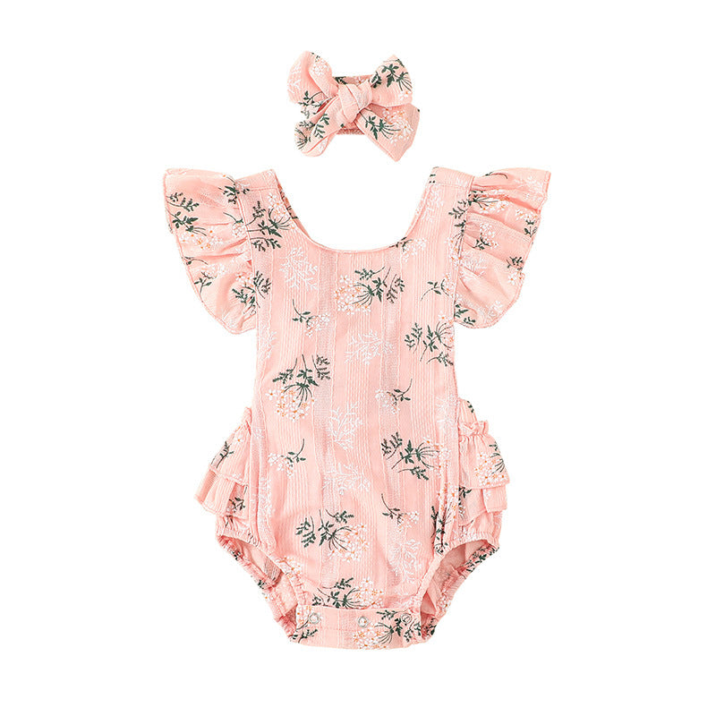 Cute Floral Baby Romper with Headband - MAMTASTIC