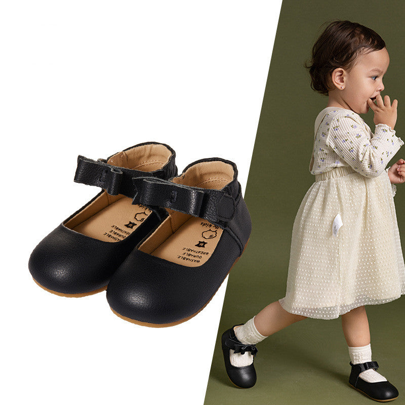 Soft-Soled Leather Baby Shoes for Girls - Cute Princess Style with Bow - MAMTASTIC