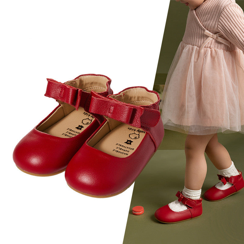 Soft-Soled Leather Baby Shoes for Girls - Cute Princess Style with Bow - MAMTASTIC