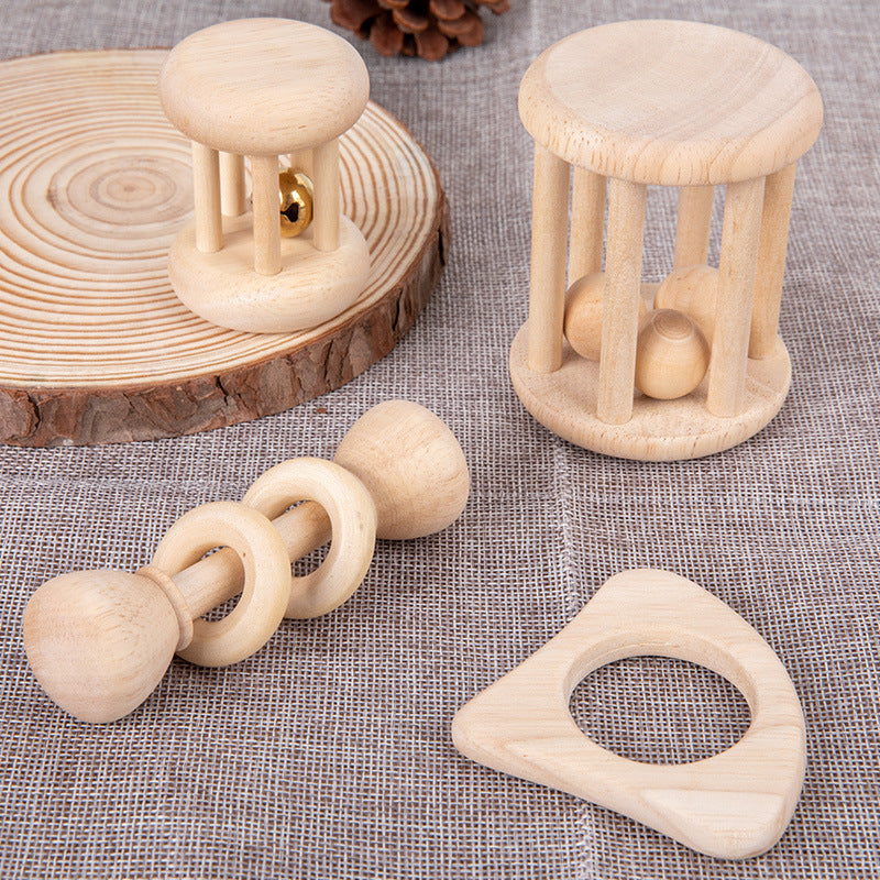Wooden Rattle Set for Babies - Natural Wood Teething Toys for Infants - MAMTASTIC