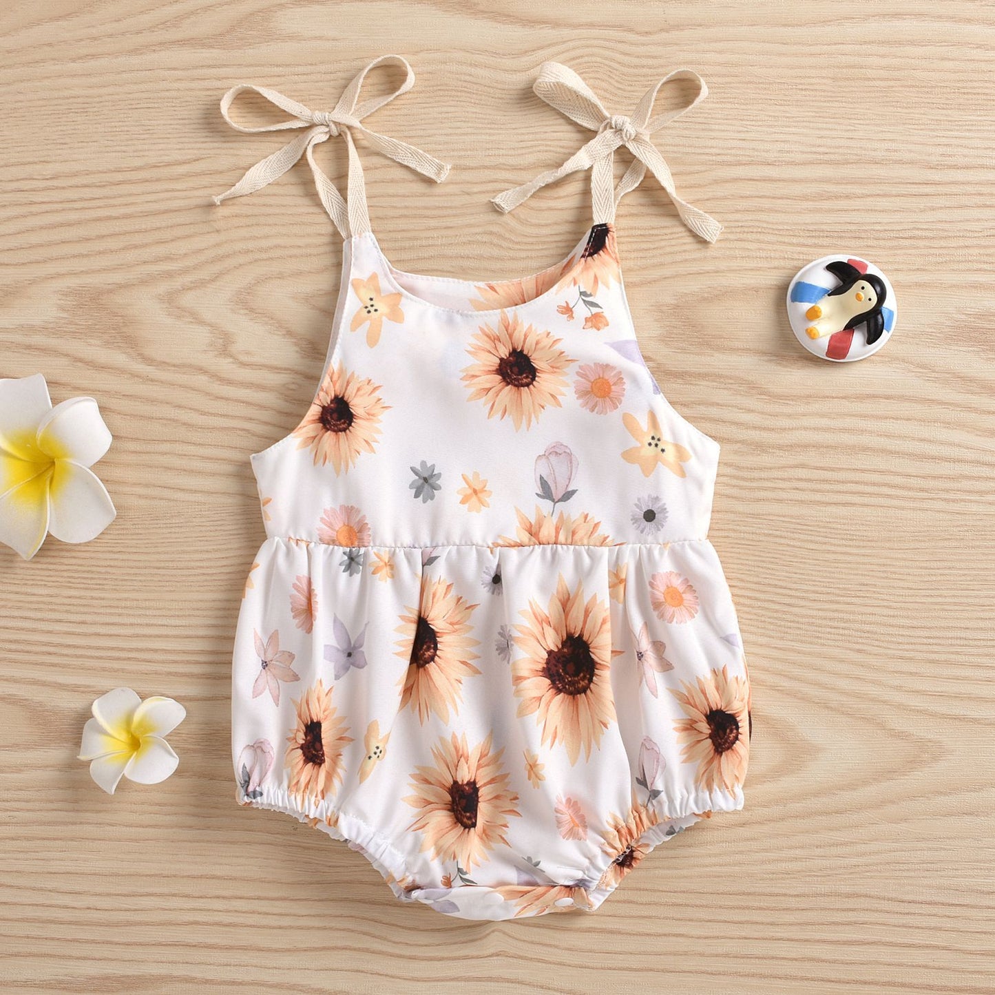 White Sunflower Baby Romper - Soft and Breathable Cotton - MAMTASTIC