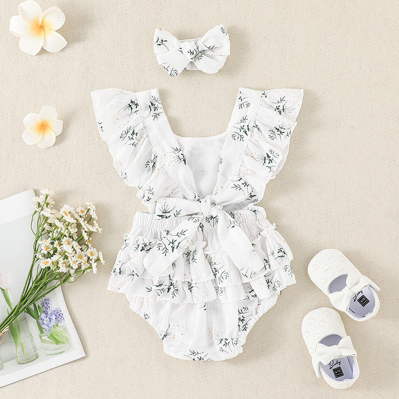 Cute Floral Baby Romper with Headband - MAMTASTIC
