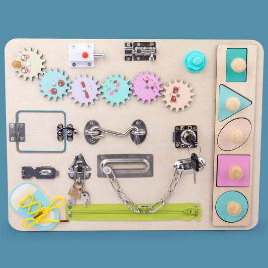 Colorful Wooden Busy Board for Kids: Educational & Fun - MAMTASTIC