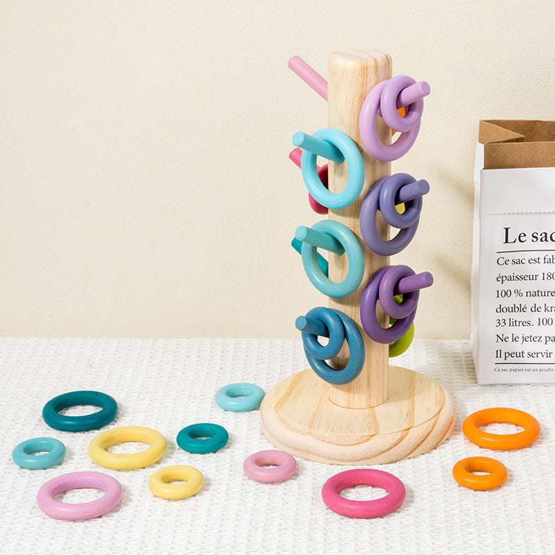 Rainbow Wooden Ring Stacking Toy For Toddlers - Macaron Rainbow Ring Tree - CJYZ227076002BY