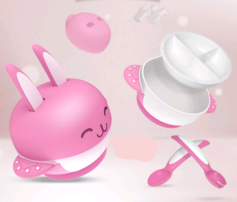 Cute Baby Tableware Set with Divided Bowl and Suction Base - MAMTASTIC