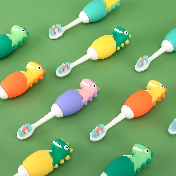 Soft Bristle Kids Toothbrush - Small Head, Antibacterial, Fun Dinosaur Design - MAMTASTIC