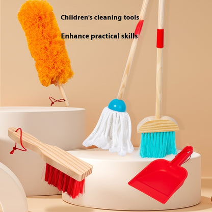 Children's Wooden Simulation Cleaning Suit Toys - Pretend Play Broom and Mop Set