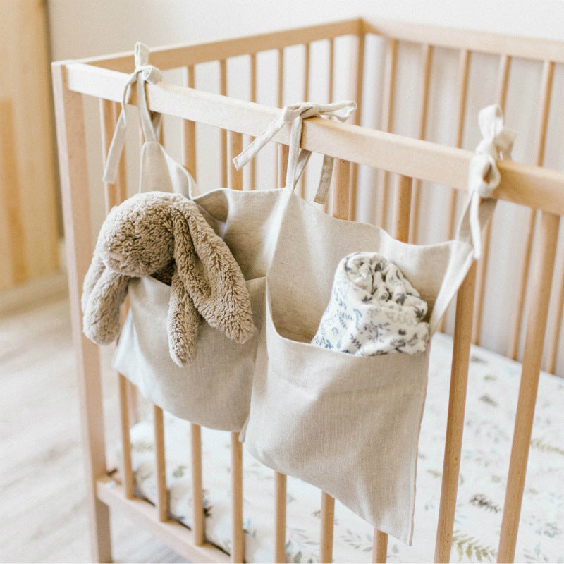 Linen Hanging Storage Bag with Two Compartments - Nursery Organizer for Baby Essentials - MAMTASTIC