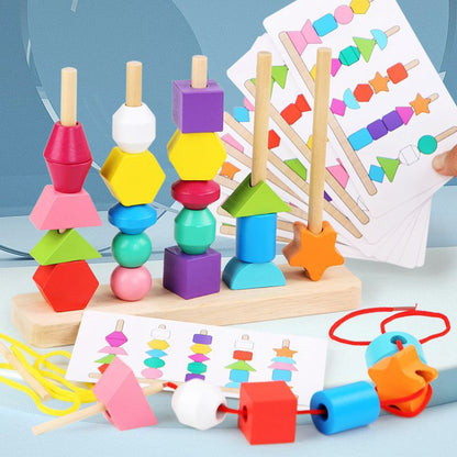 Geometric Shape Sorting Blocks for Toddlers - Wooden Building Blocks for Preschoolers