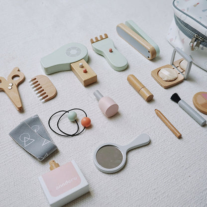 Children's Makeup Toys Haircut Wooden Simulation Comb Splint Lipstick Perfume Girl Play House Handbag Set - Cosmetic hairdressing bag toy - CJJT127295101AZ