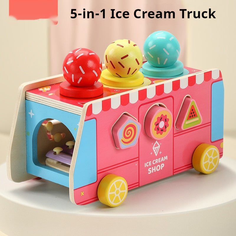 Wooden Shape Sorter Toy For Toddlers - Ice Cream Truck - CJYZ231300907GT