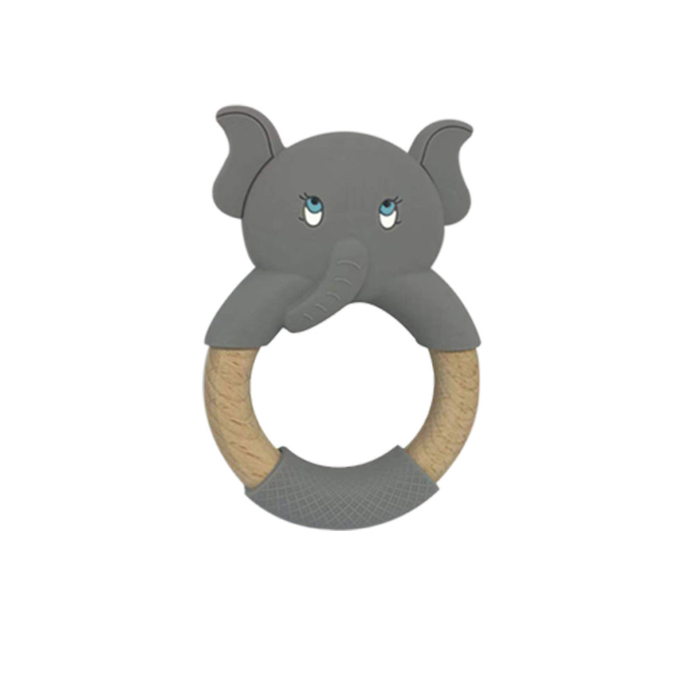 Silicone And Wooden Baby Teether - Grey - CJWJWJYZ04017-Grey