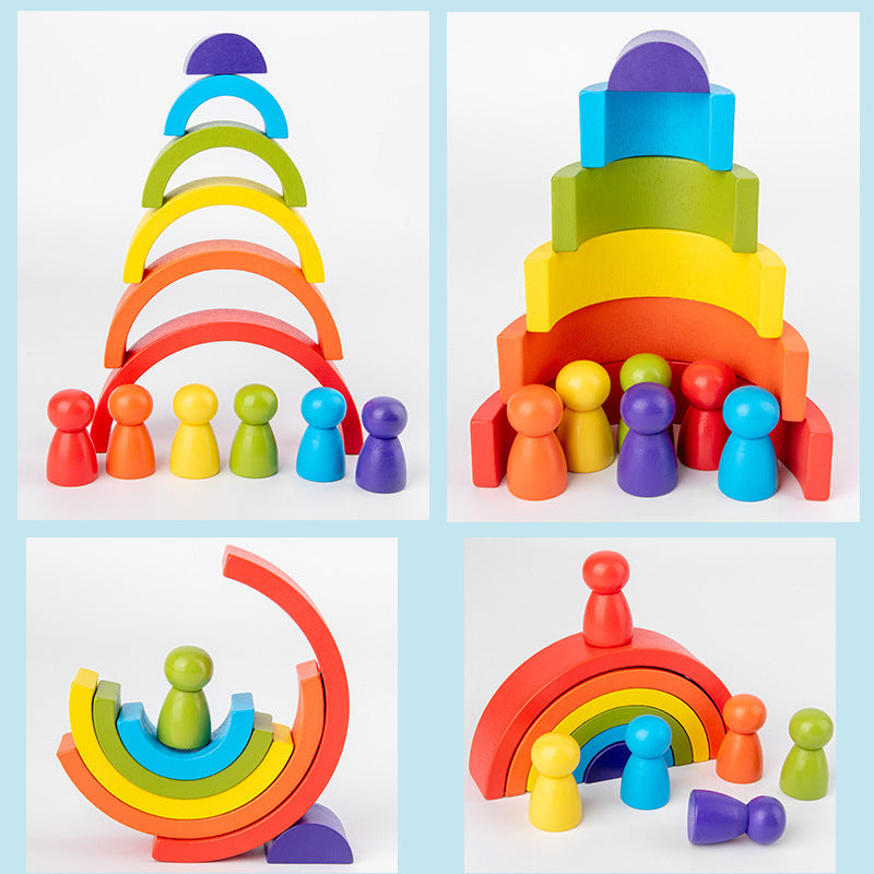 Rainbow Wooden Building Blocks for Toddlers: Stacking Toys for Creativity and Learning