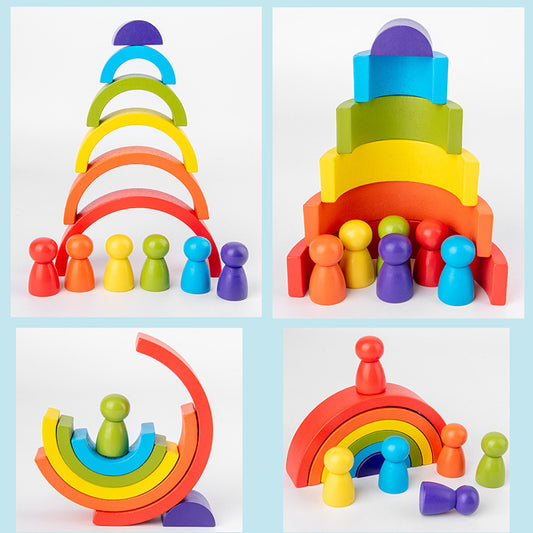 Rainbow Wooden Building Blocks for Toddlers: Stacking Toys for Creativity and Learning